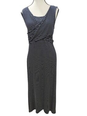 Cabi Navy Stripe Womens Maxi Dress S Coastal Nautical Quiet Luxury Resort Summer